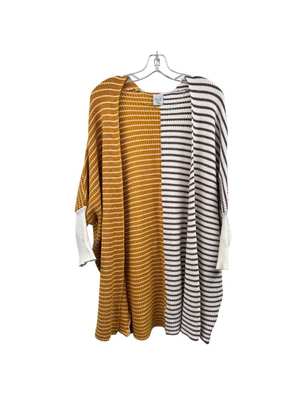 Cozy Casual Knit Striped Cardigan Open 3/4 Dolman Sleeve Multicolor Size 1X/2X